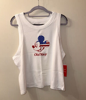 Old Navy Disney American Flag Mickey Mouse White Ribbed Tank 3X NWT